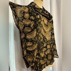 Vintage Platinum Dorothy Schoelen Brown Green Sleeveless Top Cowl Neckline Sze M